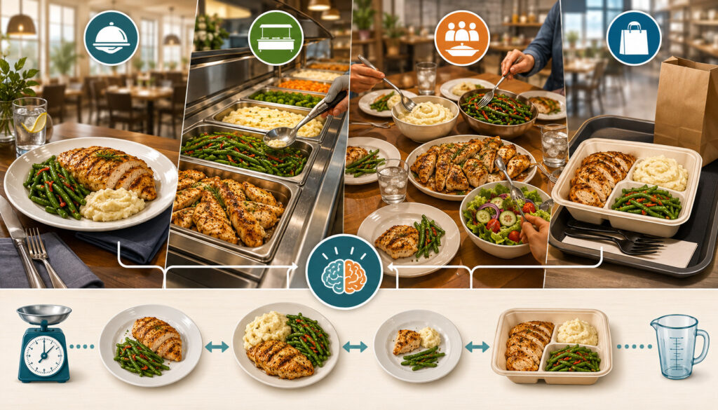 Food service styles affecting portion size perception