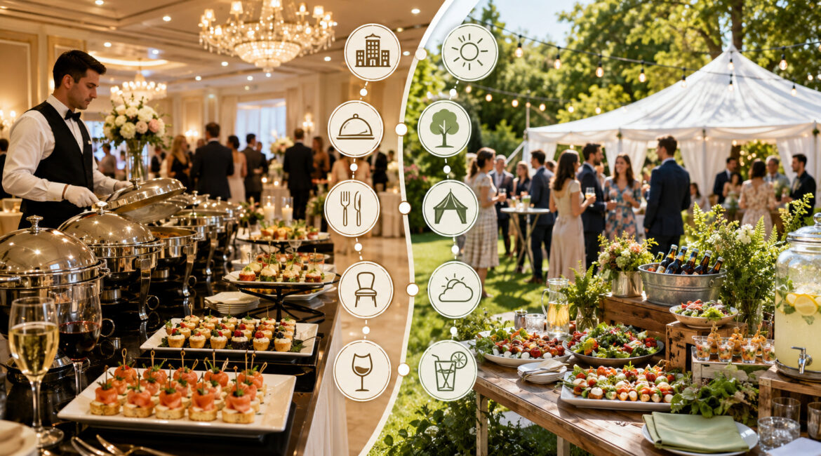 Indoor and outdoor catering setup for event planning