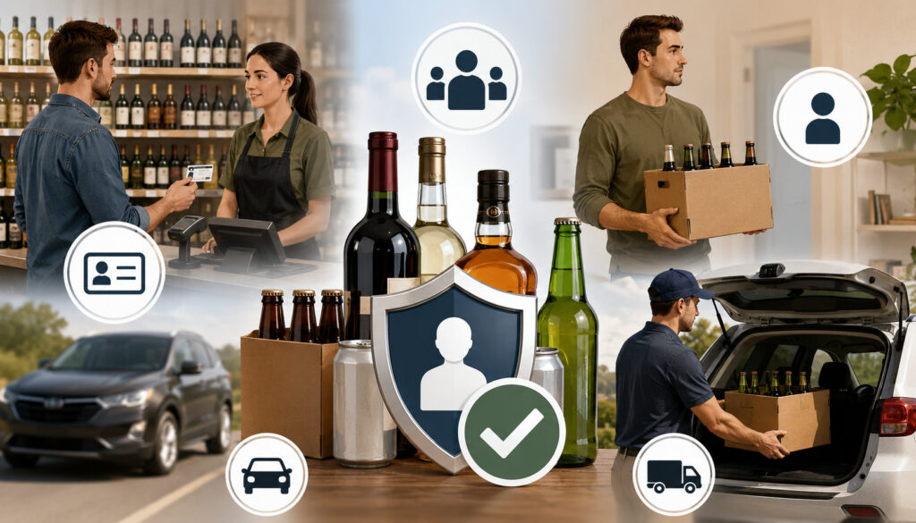 Alcohol purchase, ownership, and transportation eligibility illustration
